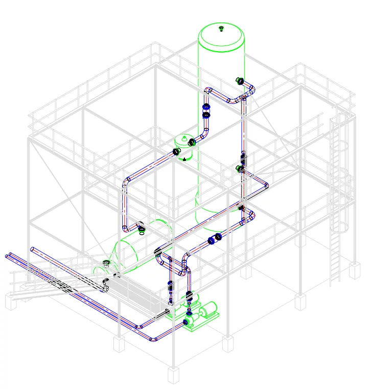 Modelo BIM de tubulações de um sistema de água de resfriamento